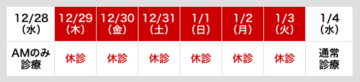 年末年始の診療予定